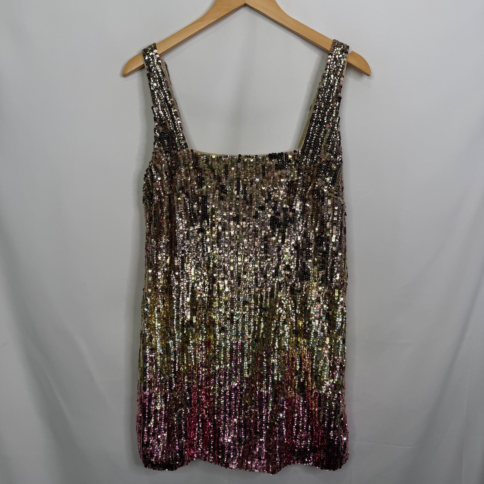 Anthropologie Let Me Be Sequin Ombre Mini Dress Pink Combo XS New
