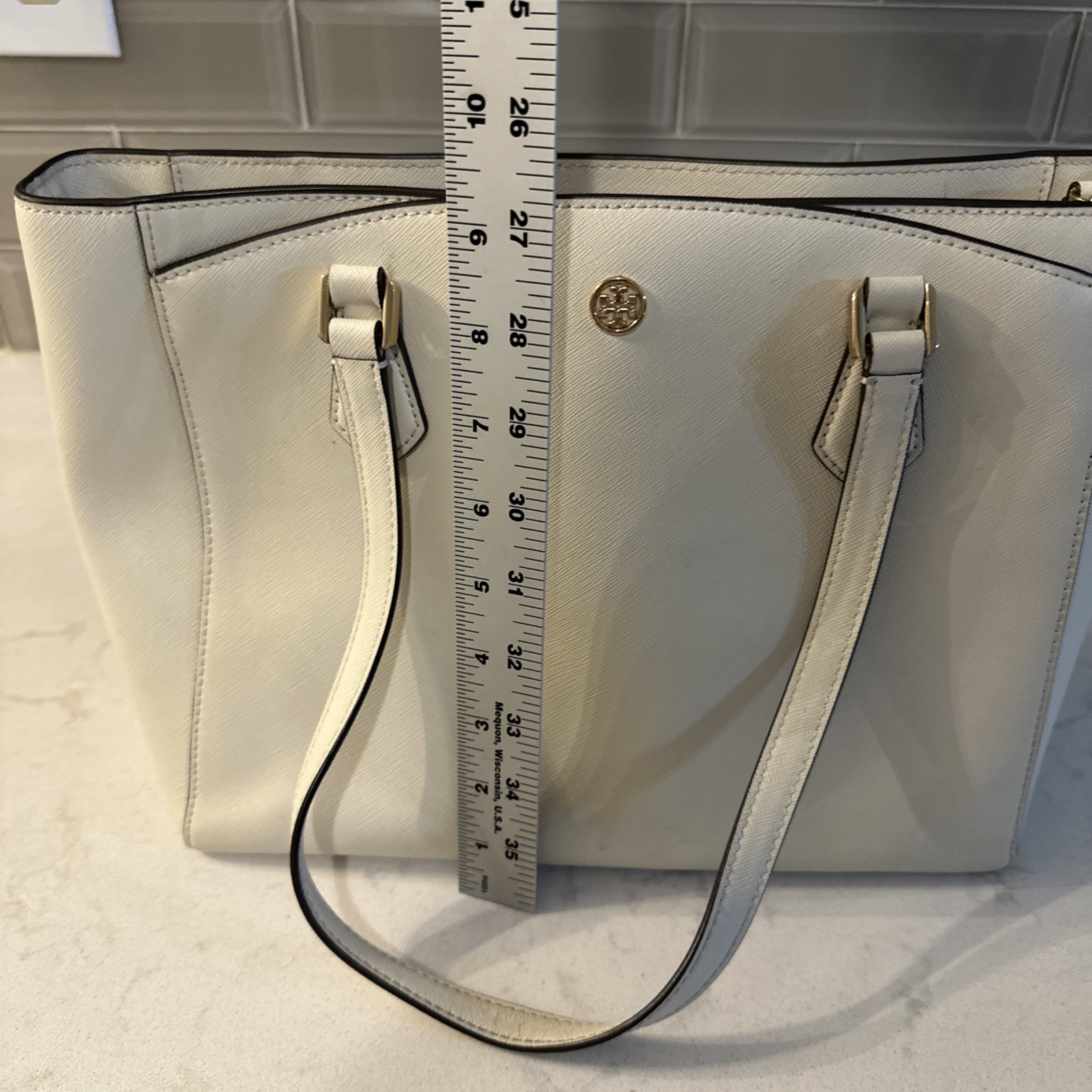 Tory Burch Tote Bag Shoulder Bag Robinson Medium Leather Ivory, Protective Bag.