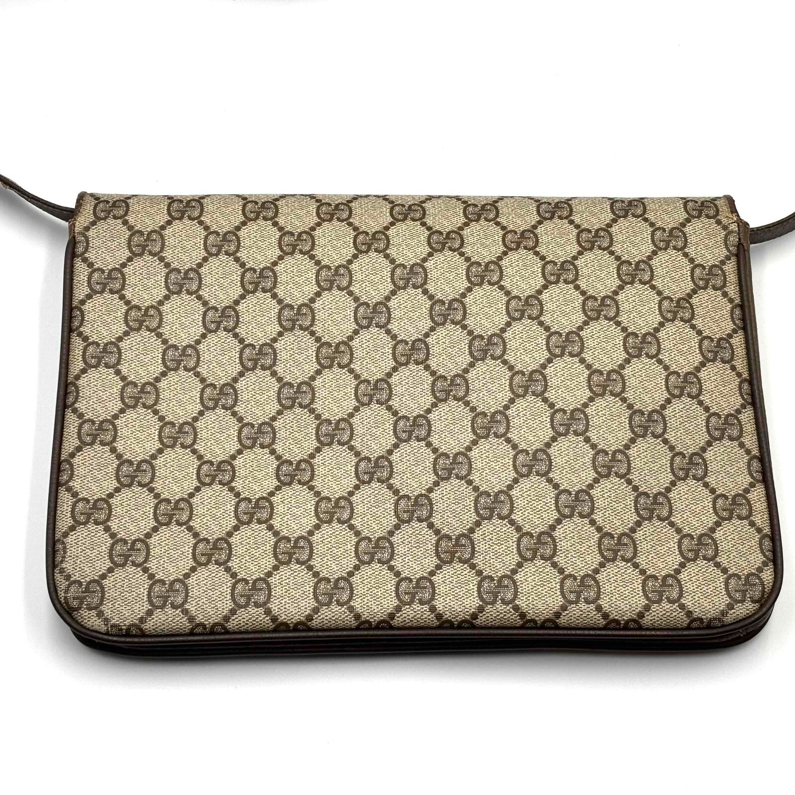 Vintage gucci Shoulder Bag Clutch Bag Purse GG PVC Leather Brown Authentic