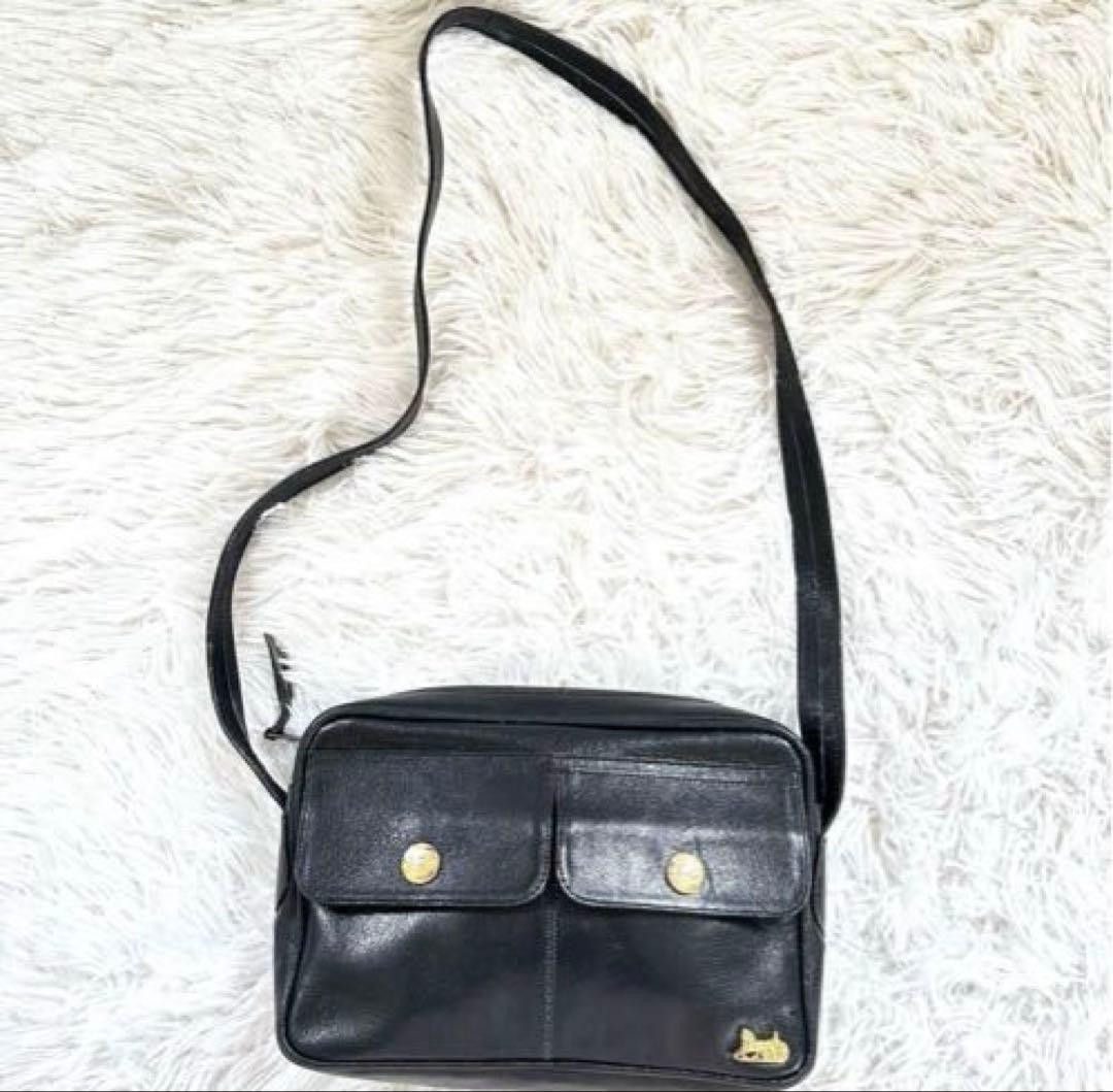 CELINE Leather Camera Shoulder Black Horse Carriage Hardware Used From Japan