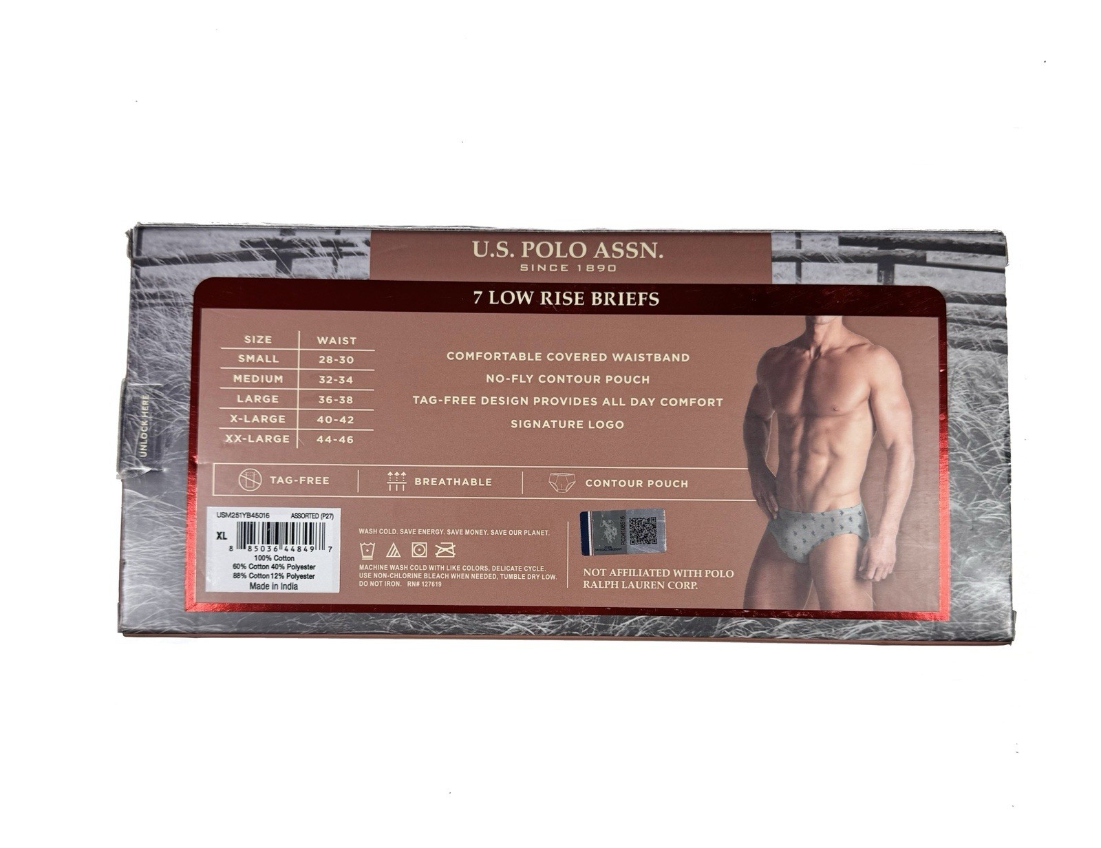 NWT. U.S. Polo ASSN. 7 Pack. Cotton Low Rise Briefs. Multicolor. MRSP. $45.00
