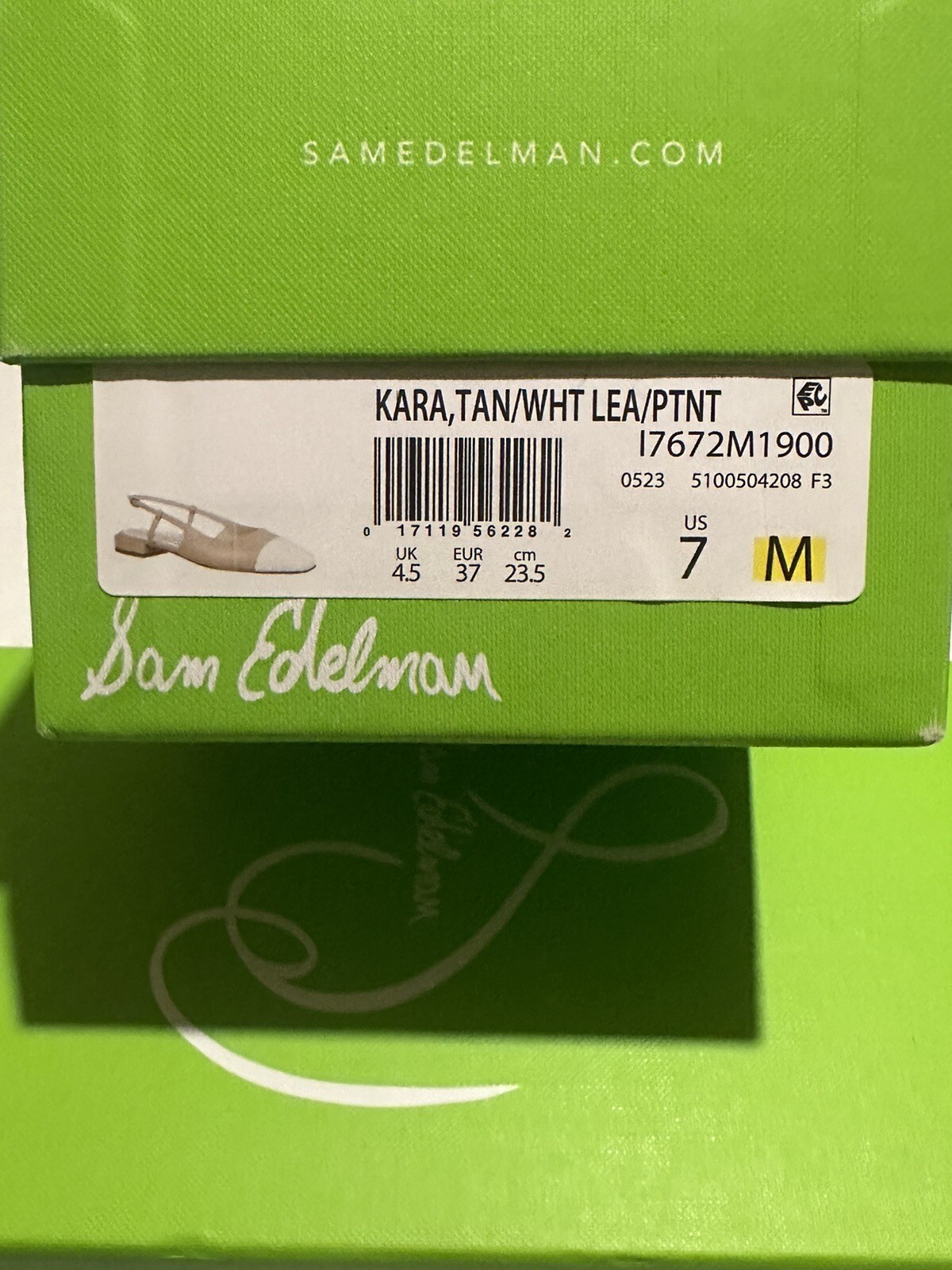 New Sam Edelman Kara Tan/Porcelain White Slingback Flats I7672M1900 US 7 Medium