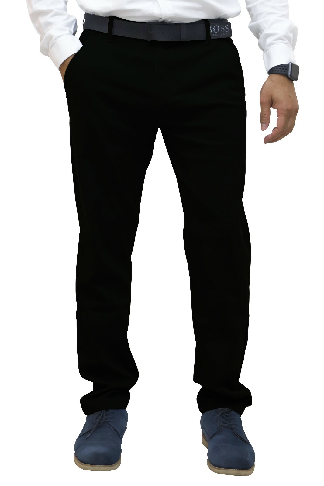 Mens Regular Fit Chino Trousers Stretch Casual Cotton Flat Front Flex Full Pants