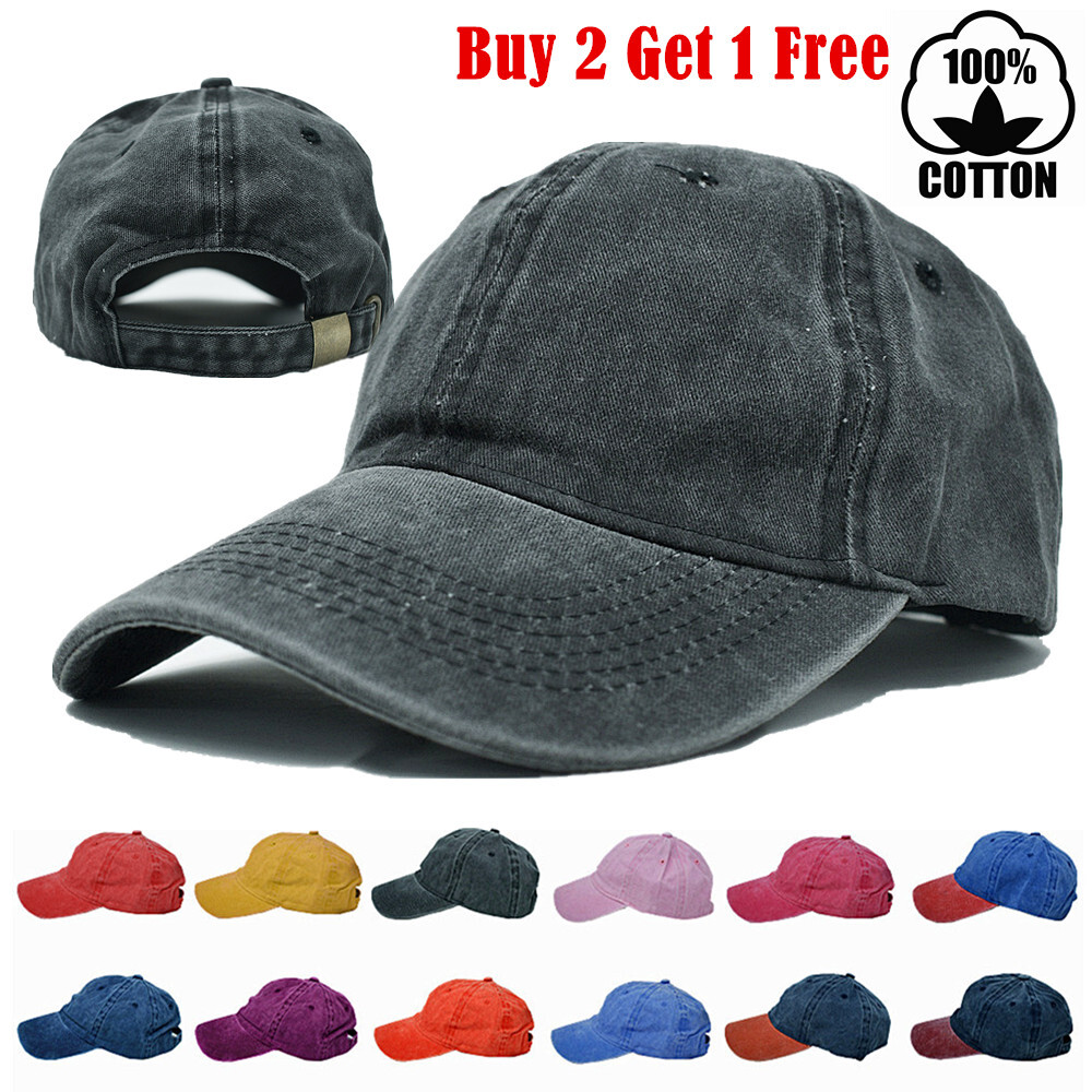 Mens Womens Dyed Washed Cotton Polo Style Baseball Ball Cap Blank Dad Retro Hat