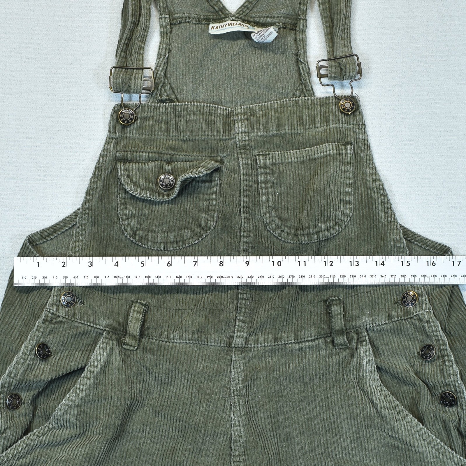 Kathy Ireland Corduroy Short Overalls Shortalls Green Medium M Vintage 90s