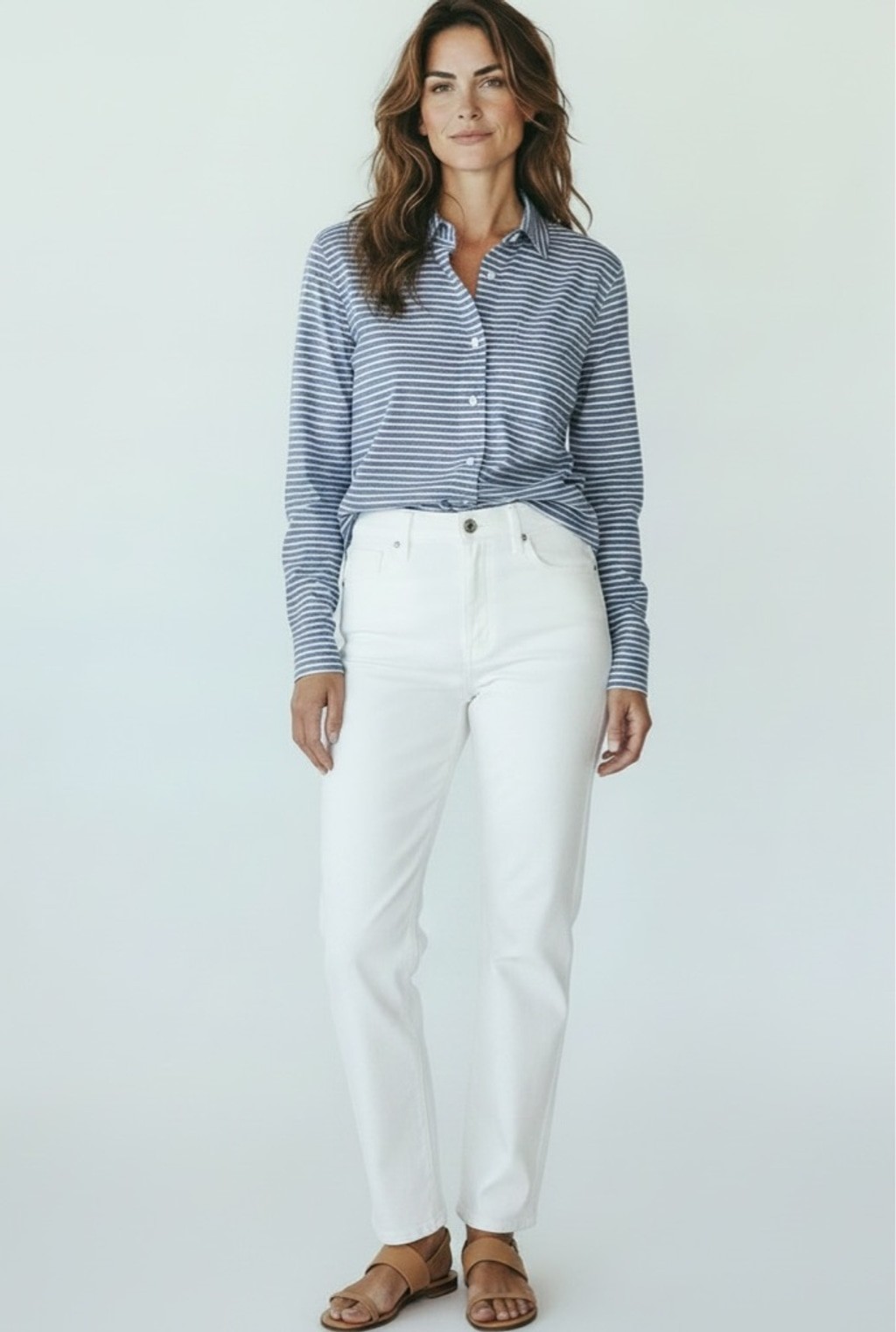 Frank & Eileen Tee Lab Stripe Essentials Jersey Eileen Button Up Blue White XS