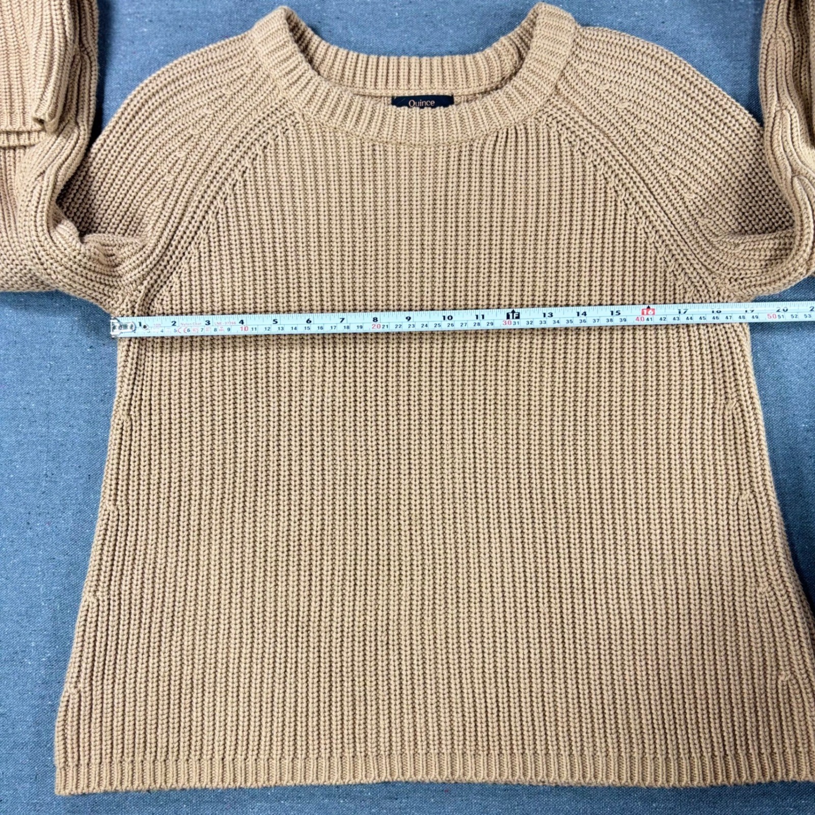 Quince Sweater Womens Small Tan Raglan Sleeve Shaker Stitch Knit Crewneck