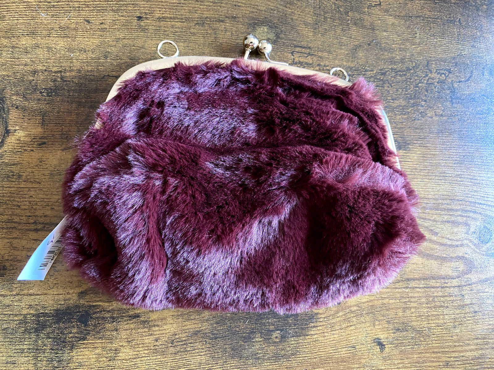 Purple Burgendy Fluffy Fake Fur Clutch with Clasp and Chain Shoulder Strap