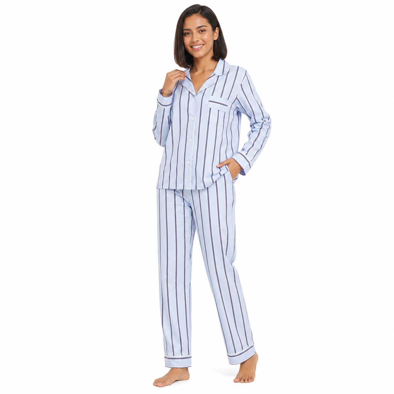Victoria’s Secret Pajama Set Women M Light Blue Striped Sleepwear