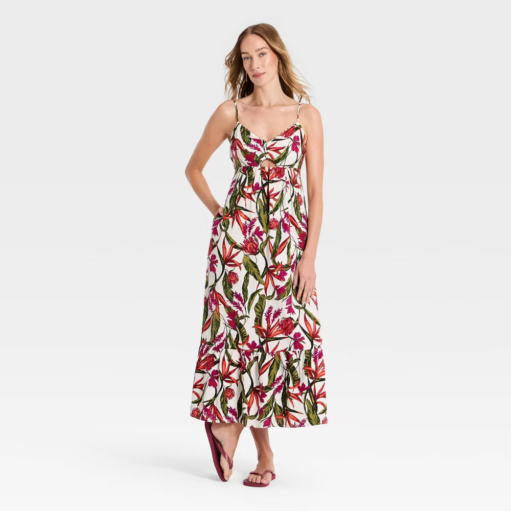Women Beaded Strap Printed Maxi Dress – A New Day Pink M