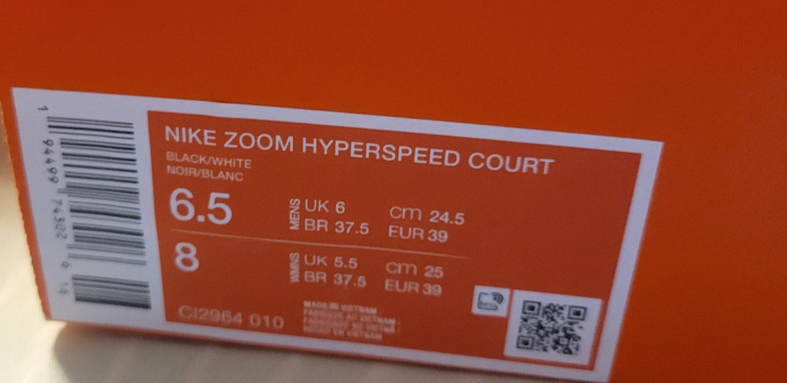 NIKE ZOOM HYPERSPEED COURT VOLLEYBALL MEN 6.5 WOMEN 8 BLACK WHITE C12964 010