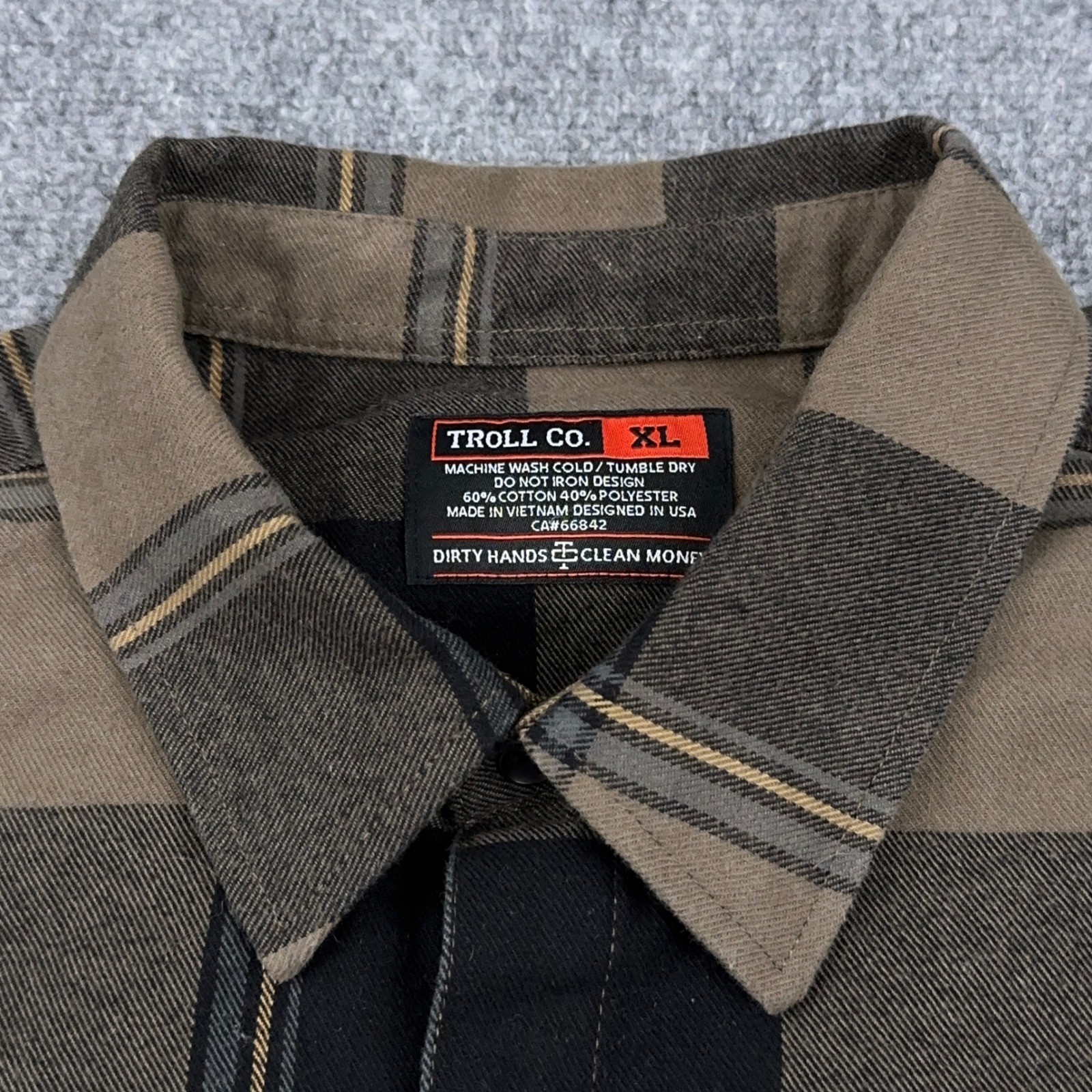Troll Co. Gridlock Flannel Men’s XL Brown Plaid Workwear Pearl Snap Button