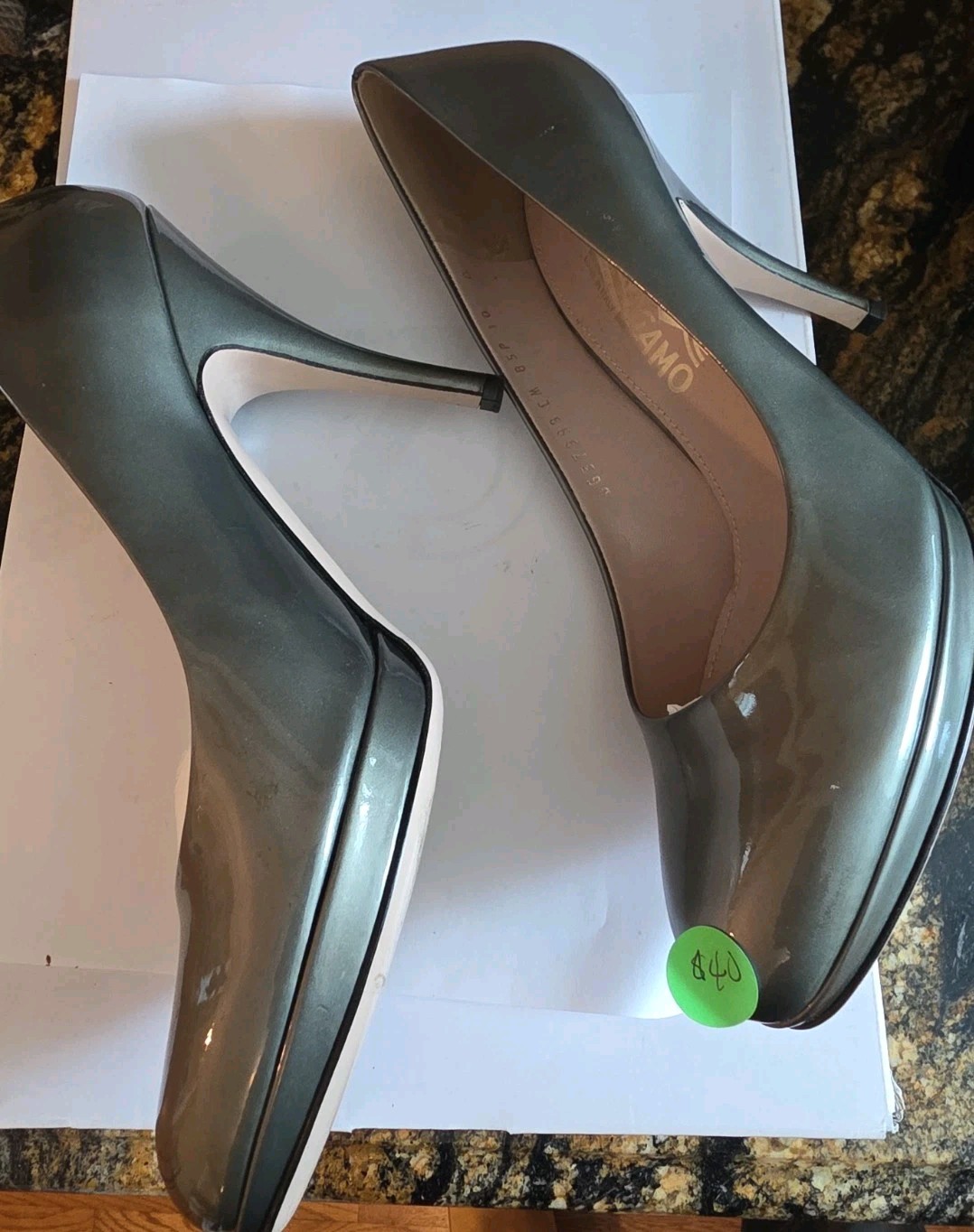 Salvatore Ferragamo Women’s Size 10 Gray/greenish 3.5 Inch Heels