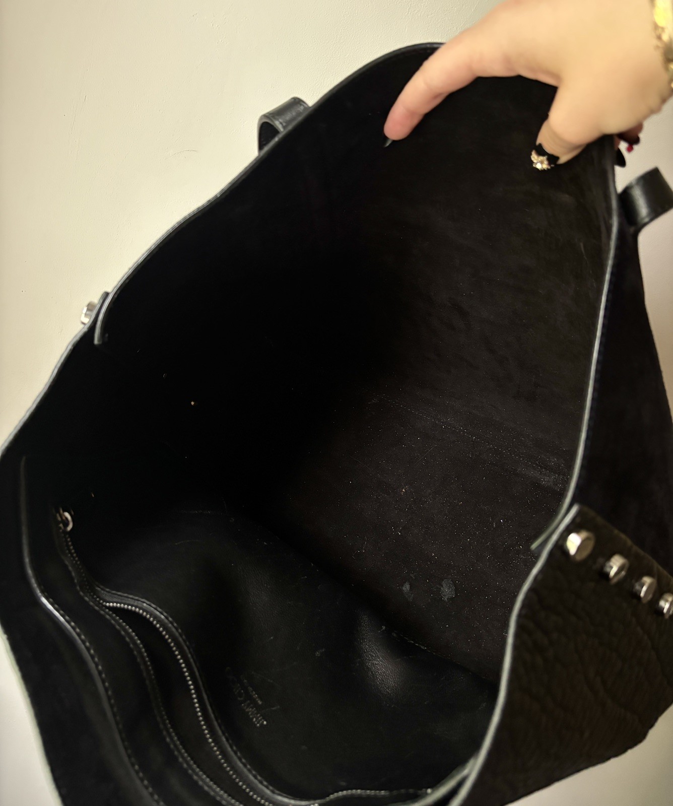Jimmy Choo Twist East West Tote Bag Black Suede & Pebbled Leather Purse