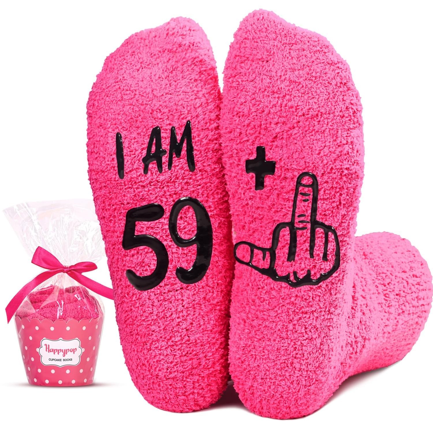 HAPPYPOP 60th Birthday Gifts for Women – Medium, Fuzzy I Am 60 Dark Pink