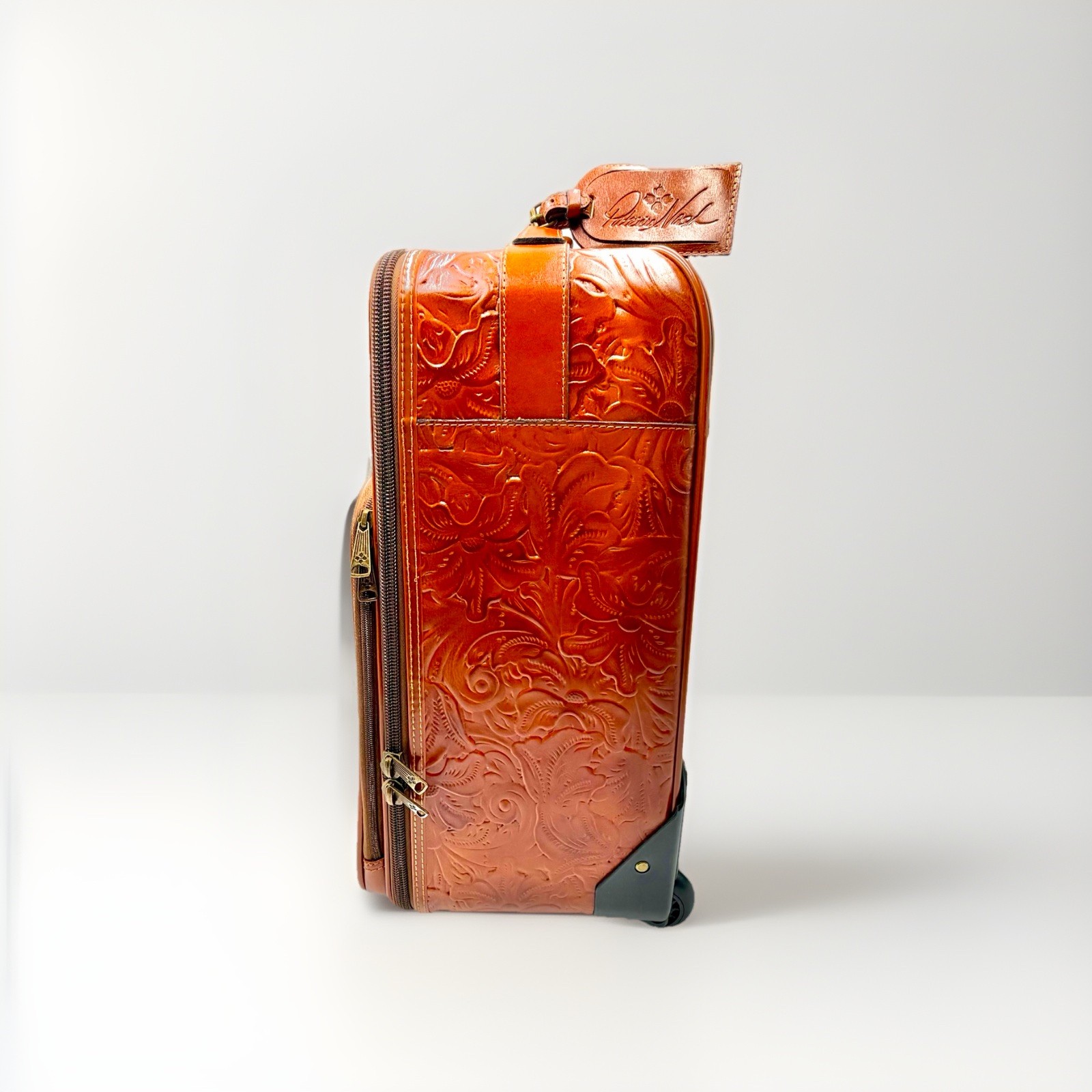 Rare Patricia Nash Brown Deep Embossed Floral Tooled Suitcase New Without Tags