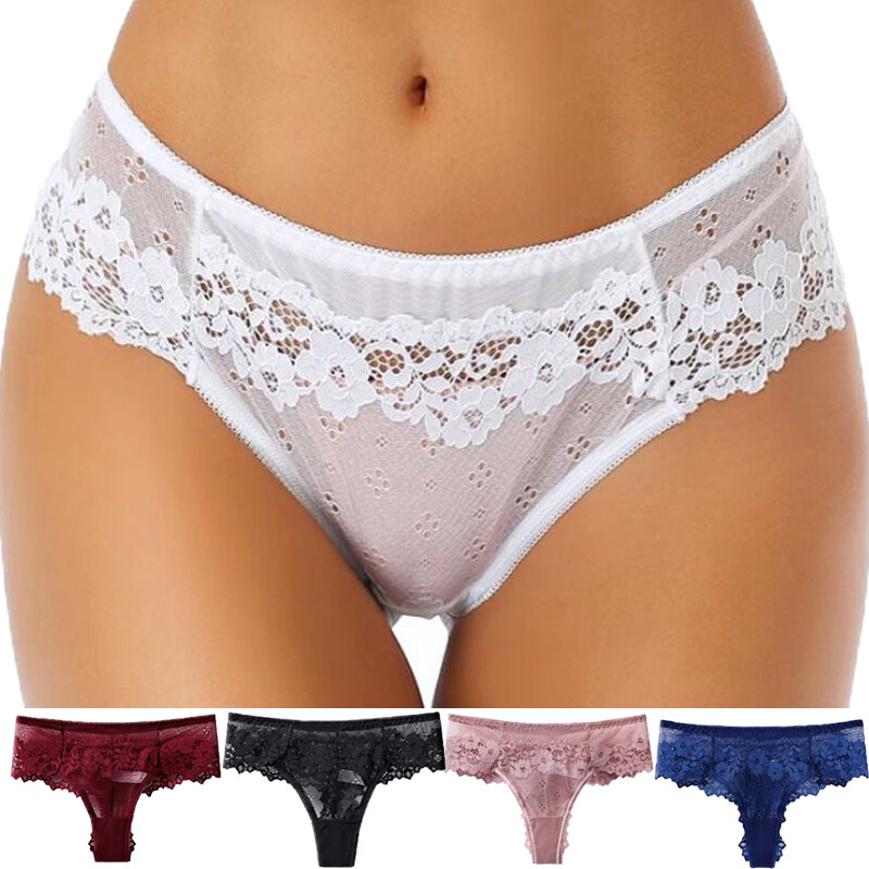 Pack Of 5 Sexy Womens Panties Thongs Sheer Lace Thongs String Bikinis Intimates