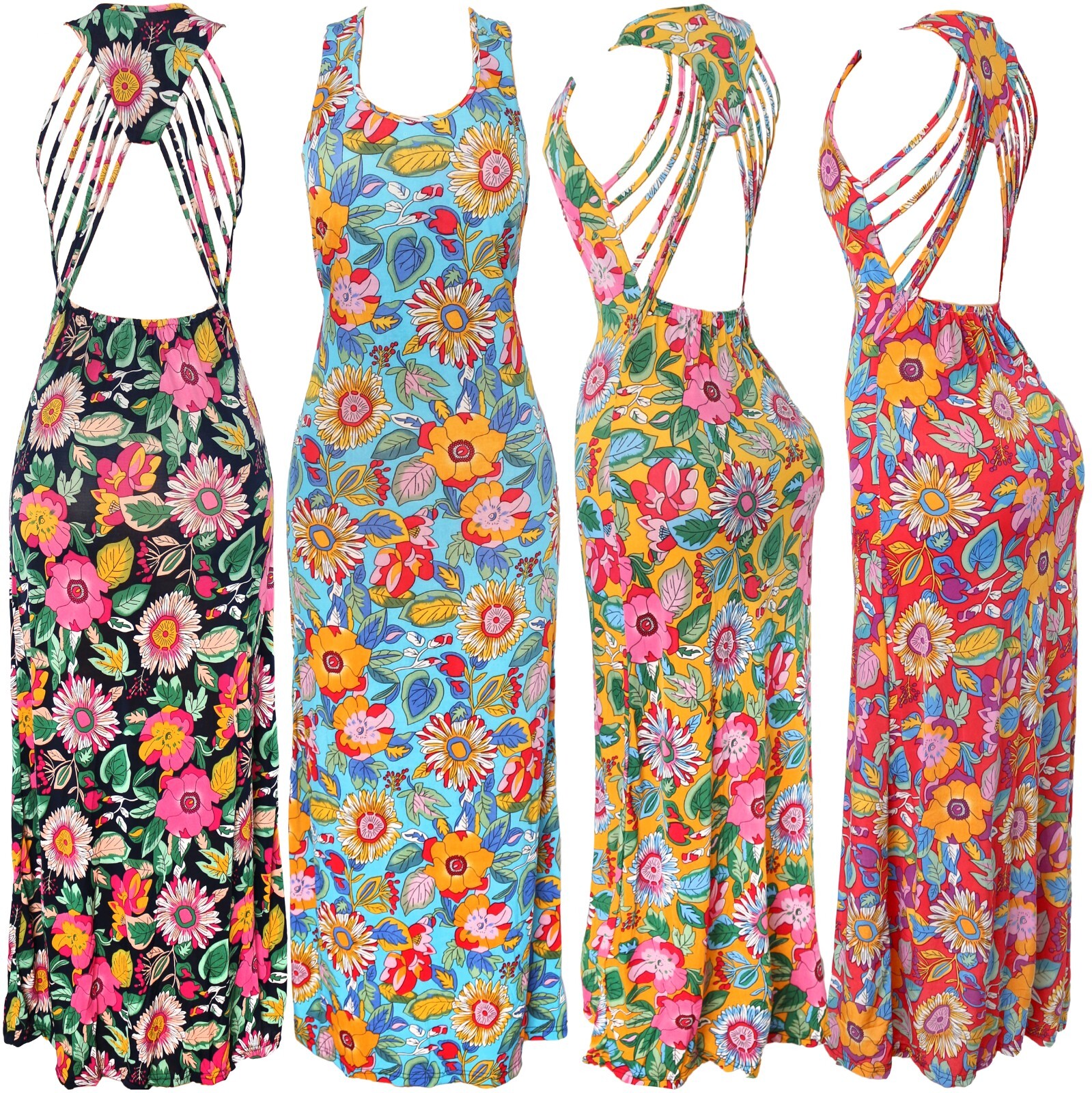 Women’s Strappy Backless Floral Summer Long Maxi Party Dress