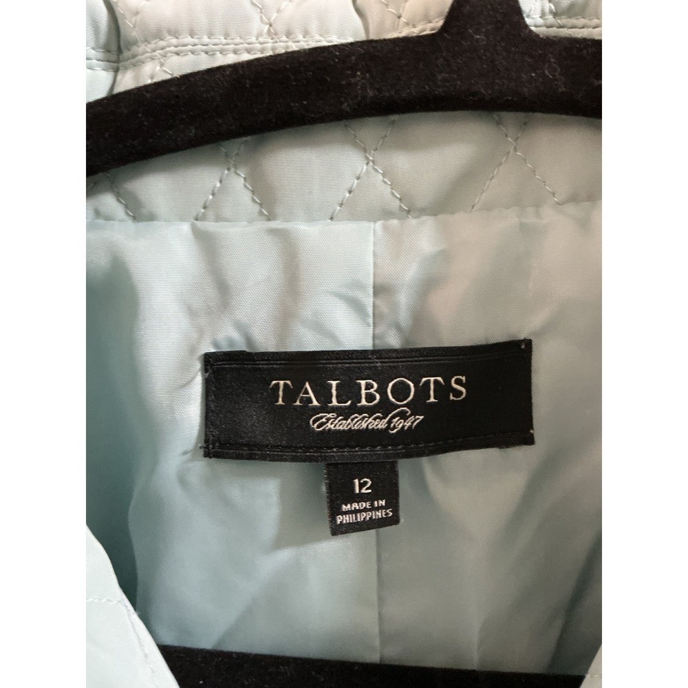 Talbots Mint Green Quilted Blazer Jacket Womens Size 12 Diamond Quilt Button Up