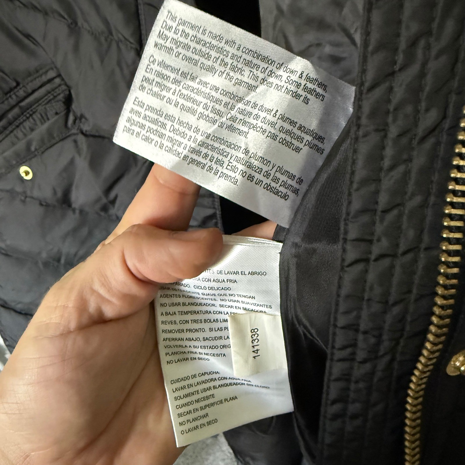 Michael Kors Black Down Puffer Coat Faux Fur Hood Long Parka Jacket Womens Large