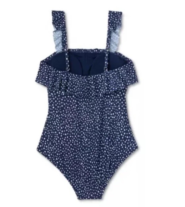 Women’s Kona Sol Ruffled One-piece Swimsuit Blue Polka Dot L Retail $40