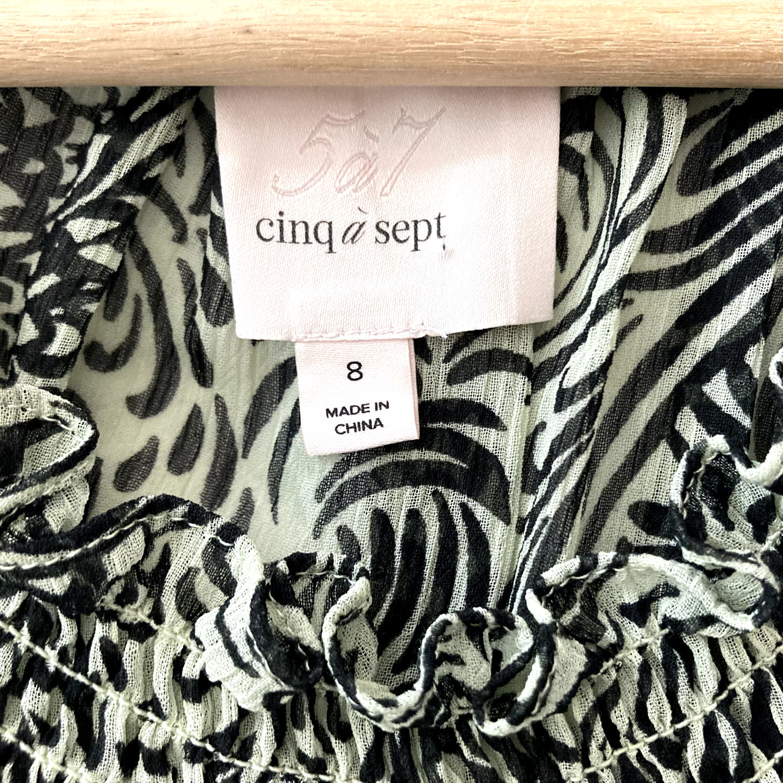 CINQ A SEPT Janelle Smocked Tiered Ruffled Mini Dress Size 8 Swirl Print Green