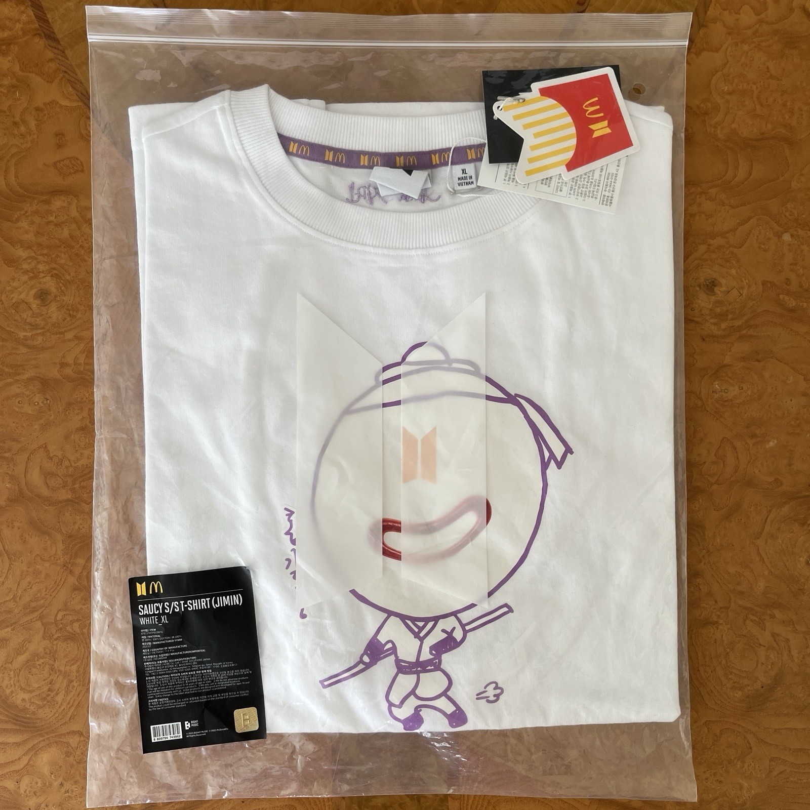 BTS X Mcdonalds Saucy S/S T-Shirt Jimin White Size XL NWT