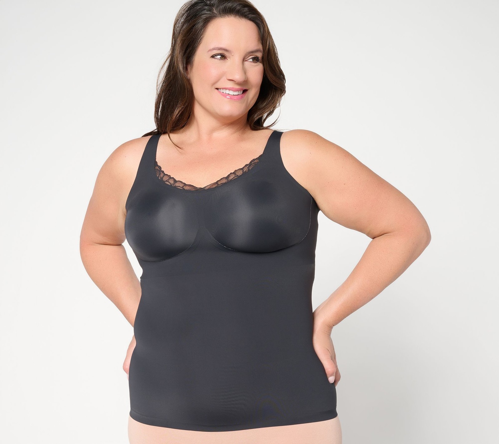 Evelyn & Bobbie Lace Trimmed V-Neck Seamless Bra Cami Black M New