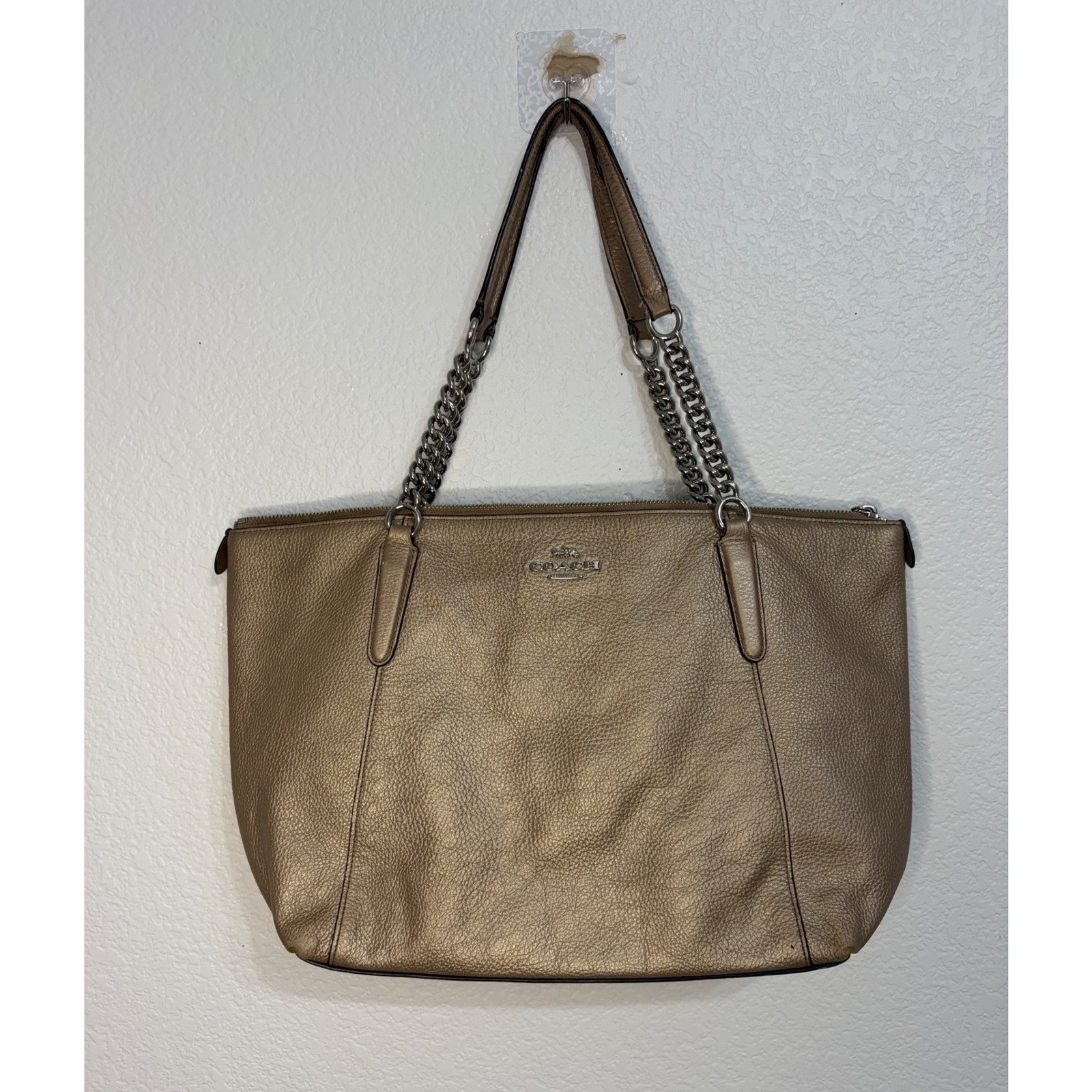 Coach Ava Chain Tote Metallic Gold Pebbled Leather Shoulder Bag F28930