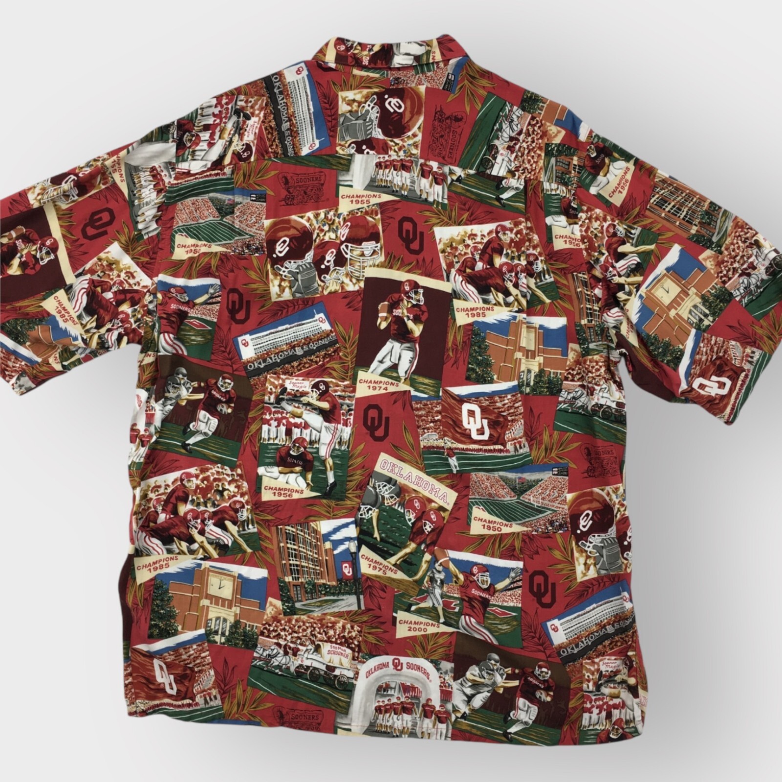 REYN SPOONER Hawaiian Shirt Oklahoma Sooners Mens Size L Casual Cruise Rayon