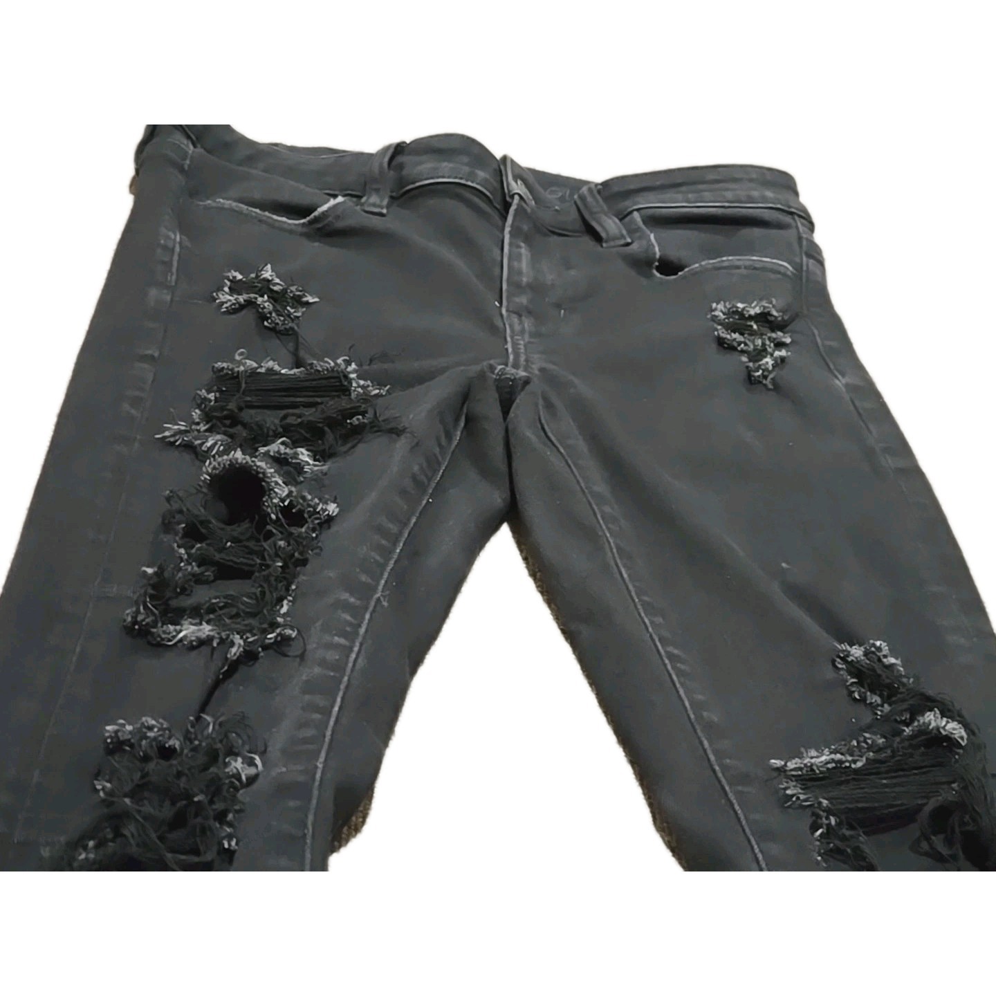 American Eagle Black Distressed Jeggings Womens Size 2 Skinny Jeans Stretch