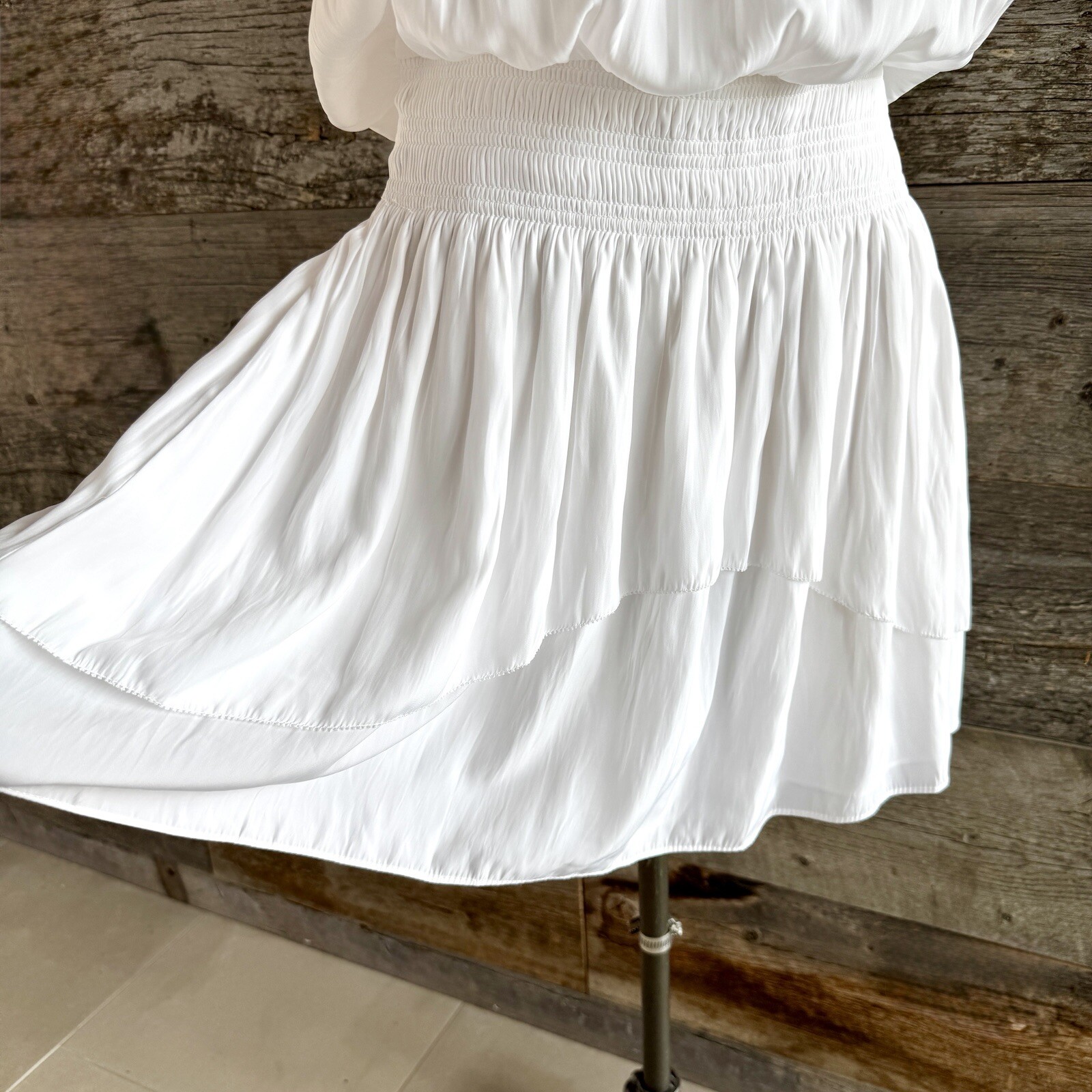 Ramy Brook Cynthia Off The Shoulder Mini Dress L White Ruffle Tier Beaded Eyelet