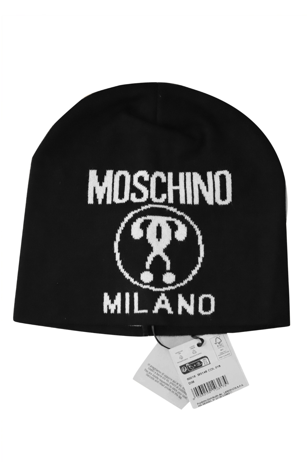 Moschino Men’s Black White Logo Contrast Beanie Headphone Cap New