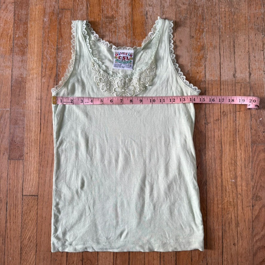 Light green y2k CSL cotton tank top with lace detailing fairy cottage sz. m