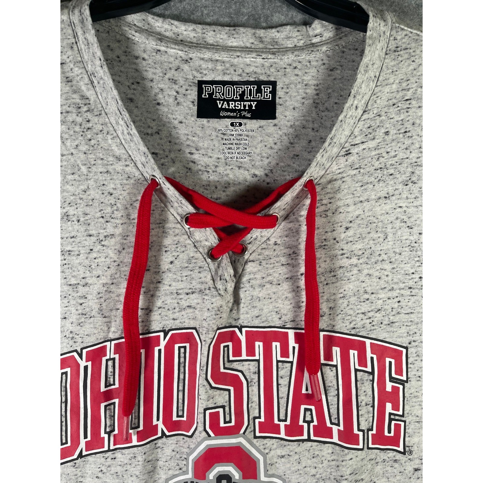Profile Varsity Ohio State Buckeyes Lace Up T-Shirt Womens Plus 1X Grey Red