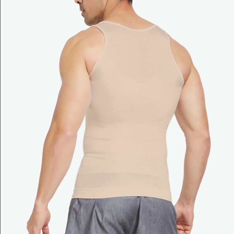 Mens Compression Vest Girdle T-Shirt Tank Top Slimming Body Shaper Belly Chest