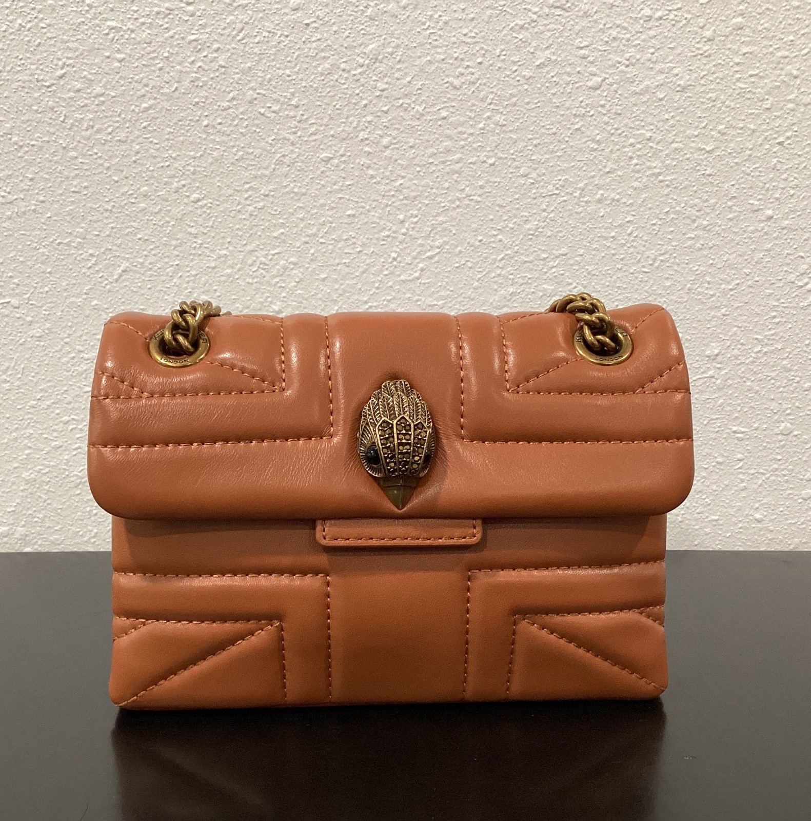Kurt Geiger Mini The Union Jack 7.75″ x 5″ x 2.5″ Light Brown Leather Brass New