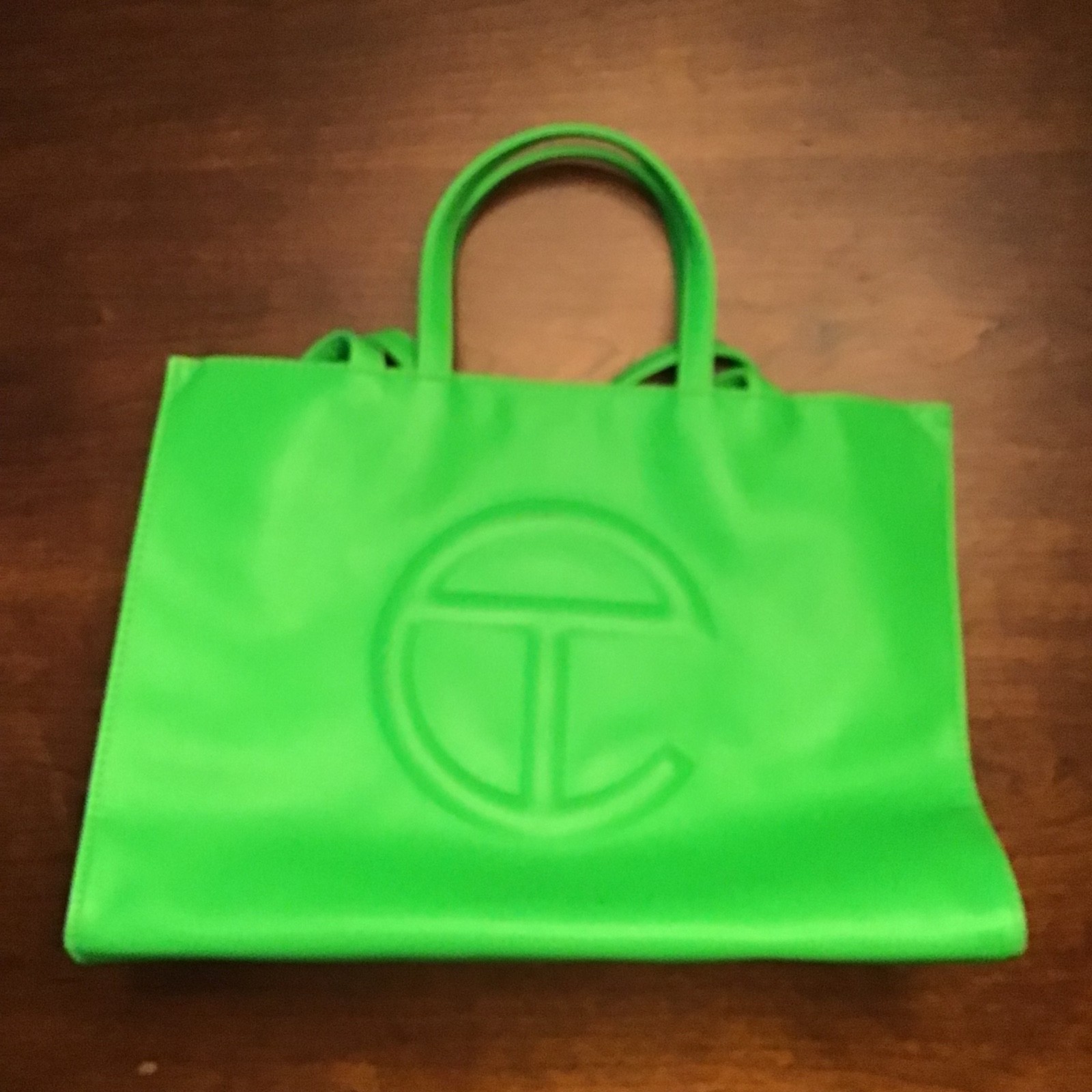Telfar Green Medium Tote Bag with Logo, Magnetic Closure, Inner Pockets New