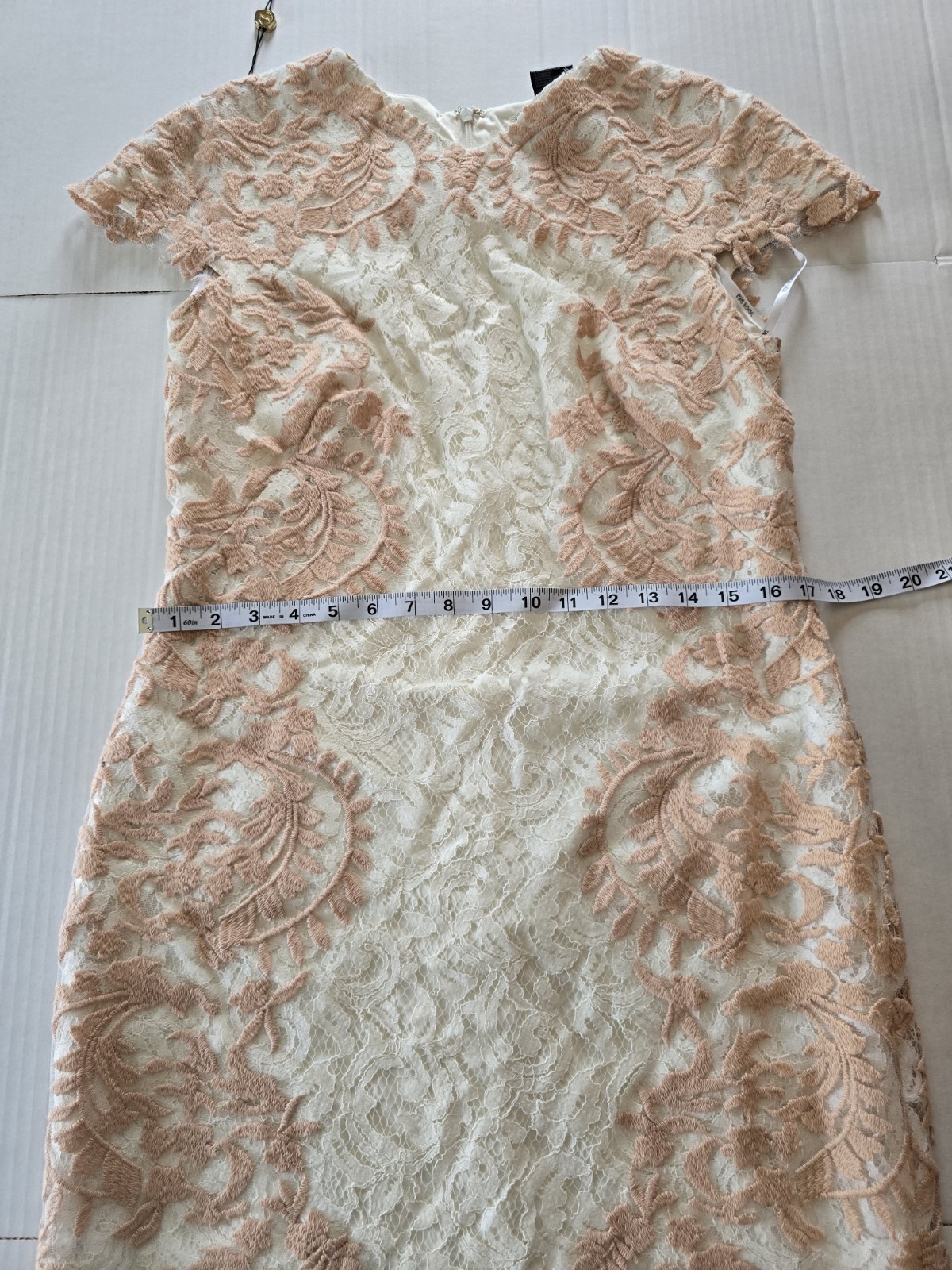 Tadashi Shoji Womens Ivory Blush Embroidered Lace Sheath Dress Size 12 Knee