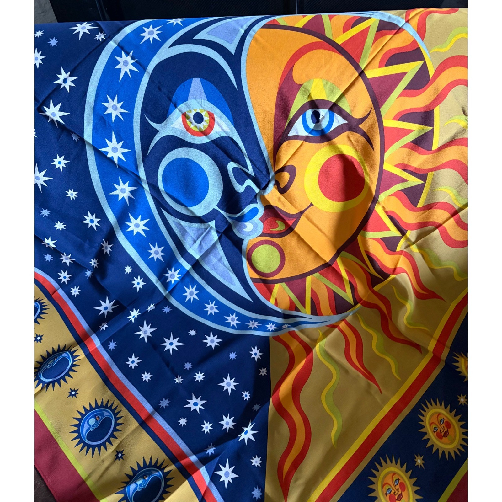 Vintage Bob Mackie 100% Silk Scarf Sun Moon Celestial Wearable Art NWT 38×38