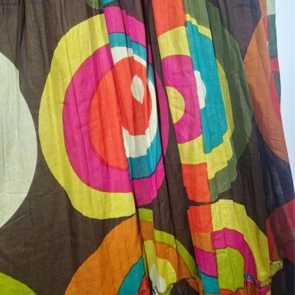 Cute Options Boho Maxi Dress Large 100% Cotton India Geometric Circle Print Tier