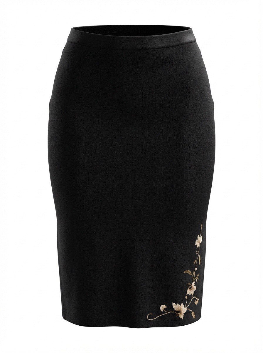 REQUIREMENTS Women’s Black Midi Skirt Embroidered Flower Size 3XP Petite NWT