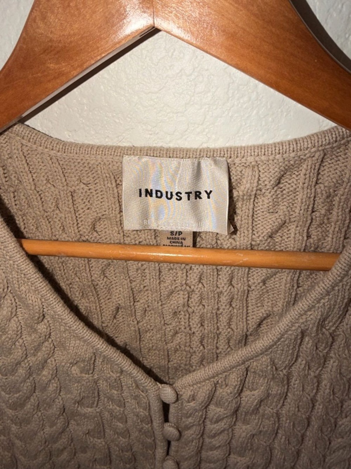 INDUSTRY Taupe Cable-Knit Button-Front Sleeveless Vest