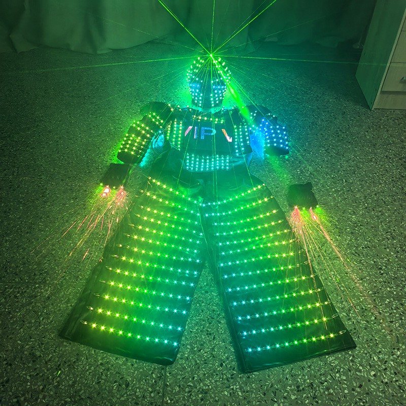 LED Luminous Robot Illuminated Armor Suit Costume Helmet Gloves DJ Bar KTV Prop
