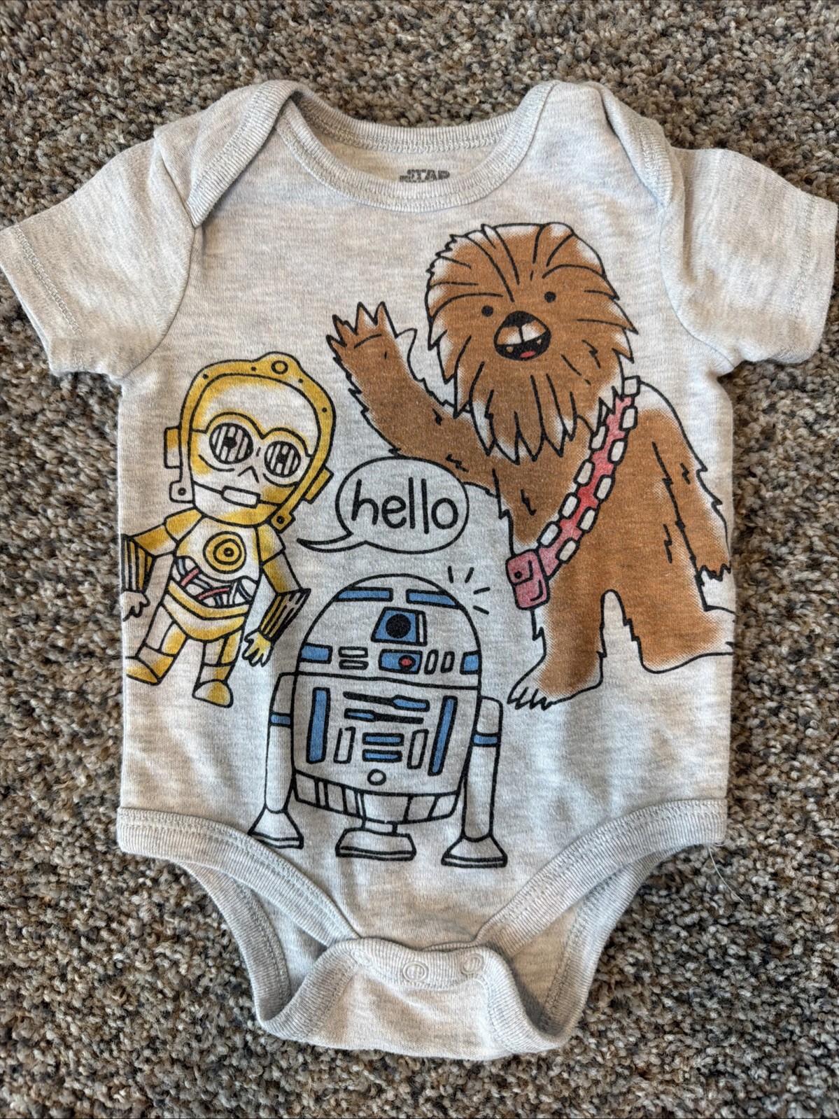 Star Wars One Piece Undershirt Snap On Short Sleeve R2D2-C3PO-Ewok 6-9 Months
