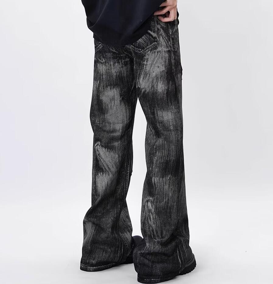 Men’s Black Denim Jeans Straight Leg Casual Zipper Pants Trousers Punk Hip Hop