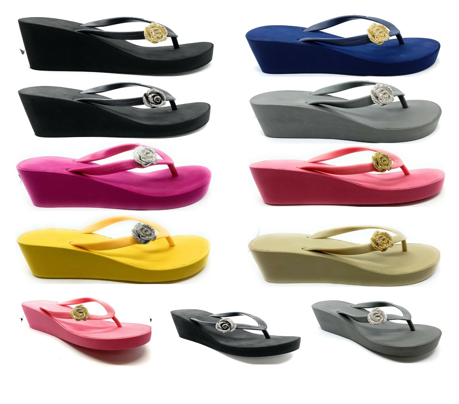 Popits Women 2” Wedge Heel Platform Flip Flops Sandal + Charm ~ Choose Your