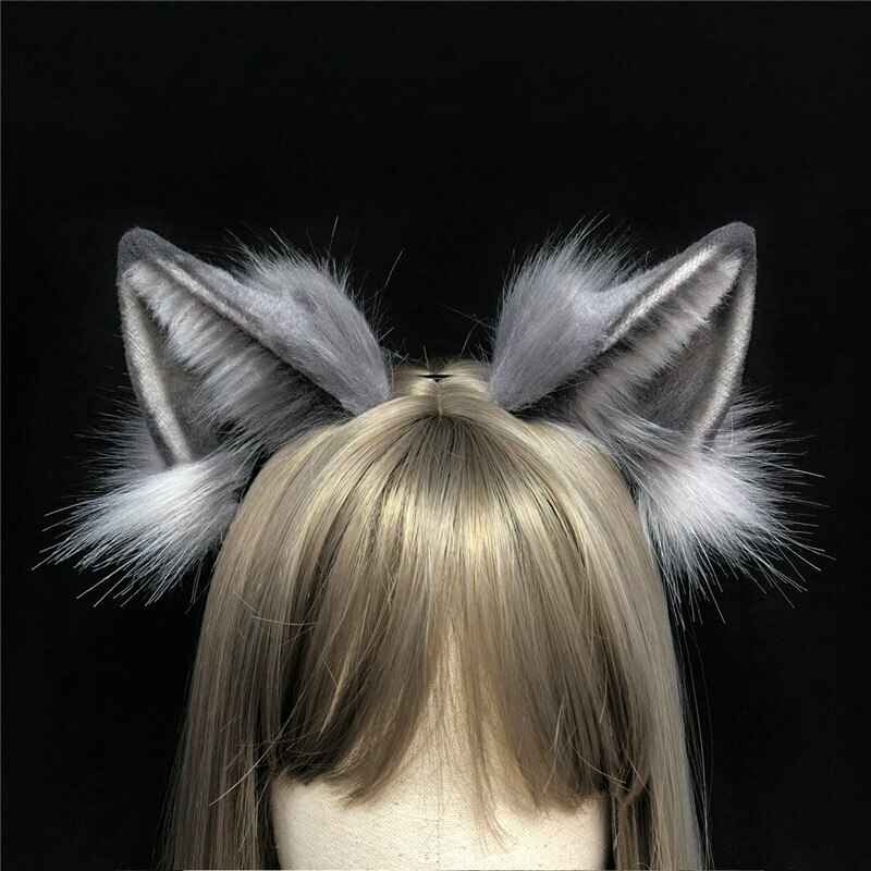 White Fold Style Wolf Haru Bunny Rabbit Ears Hairhoop Headwear for Cosplay