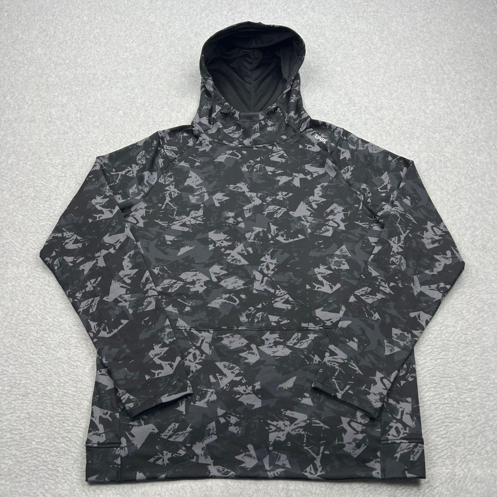 UNRL Crossover Hoodie Mens Large Black Camo Stealth Shatter Athletic Sweatshirt