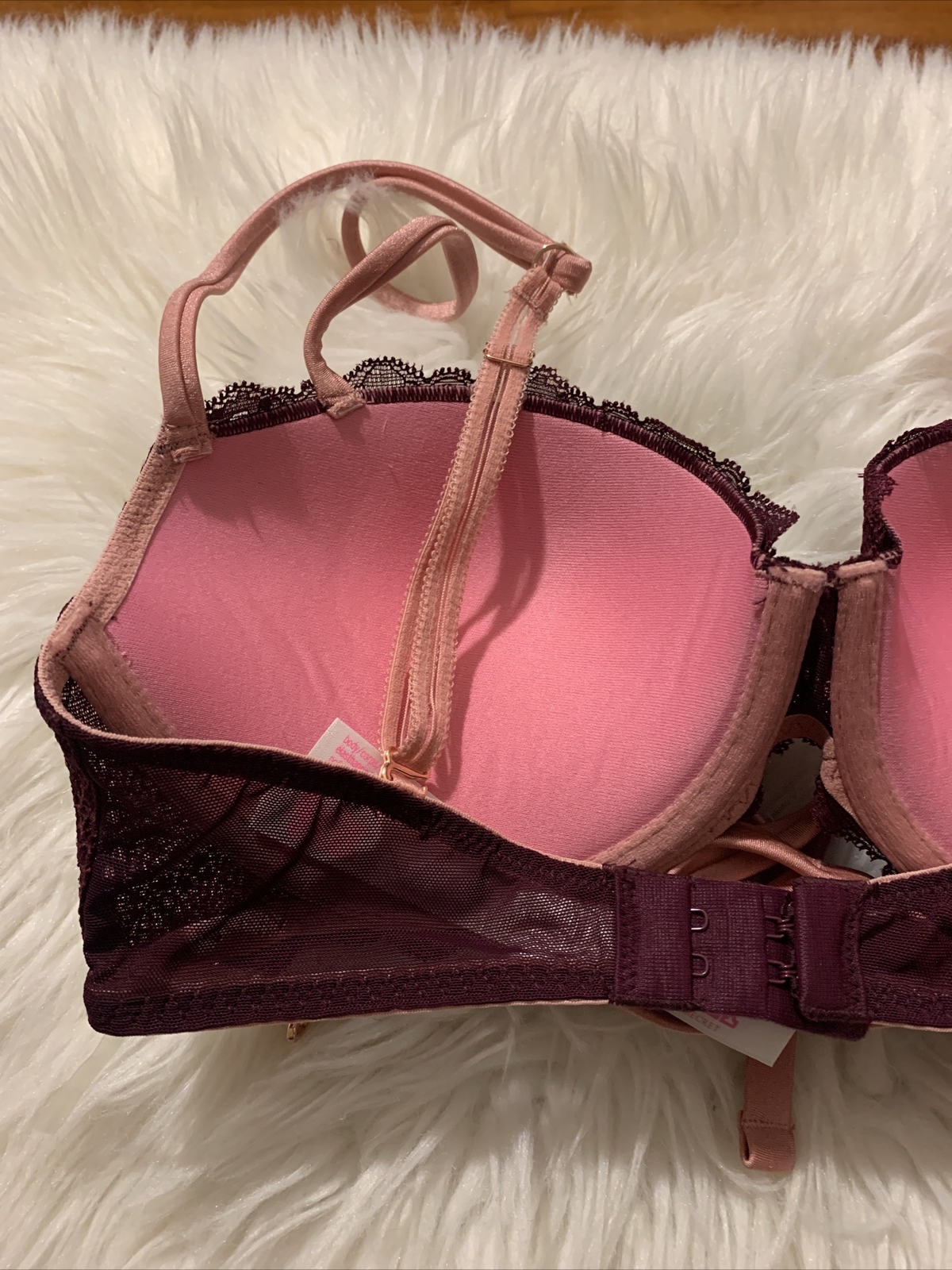 victoria’s secret pink Sexy Date Push Up 32D Burgundy Floral Pattern NWOT